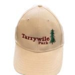 twill cap with tarrywile park and an evergreen tree embroidered